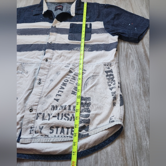 Born Fly Blue White Stripe Button Down Short Sleeve Large Logo 100% Cotton 3XL - Picture 8 of 10